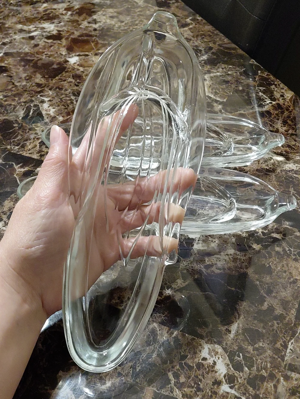 Lot of 3 Vintage Anchor Hocking Heavy Glass Corn-on-the-cob Serving Dishes